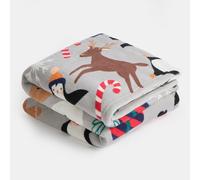 OHS Xmas Fleece Throw Over Bed Blanket Supersoft Sofa Penguin Santa Sherpa Fleece in Charcoal OHS Charcoal