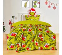 OHS Xmas Grinch Bedding Set Novelty Duvet Cover with Pillowcase in Green | Size: Double OHS Green Double