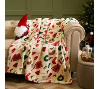 OHS Xmas Novelty Sherpa Fleece Throw Winter Blanket in Natural | Size: 125 cm x 150 cm OHS Natural 125 cm x 150 cm
