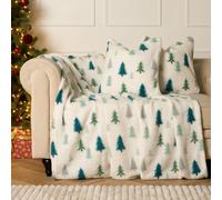 OHS Xmas Tree Teddy Fleece Throw Blanket Bedspread in Cream OHS Cream