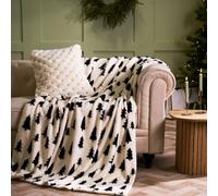 OHS Xmas Tree Teddy Fleece Throw Blanket Bedspread in White | Size: 150 cm × 200 cm OHS White 150 cm × 200 cm