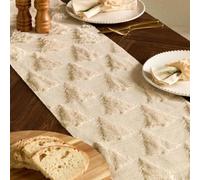 OHS Xmas Tree Tufted Christmas Table Runner Christmas Decorations, Cream | Soft Matte Velvet Table Runners for Dining Table Festive Season Home Kitchen Xmas Table Decorations