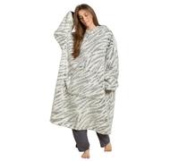 OHS Zebra Print Extra Long Oversized Blanket Hoodie Teddy Marl, Grey/White | Gifts for Women Super Soft Warm Wearable Blanket Snuggle Hoodie Comfy Cosy Hooded Blanket Giant Sweatshirt Large Pocket