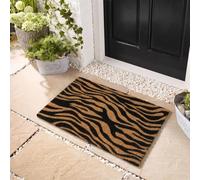 OHS Zebra Print Front Door Mat Inside Coir Door Mats, Brown/Black 40 x 60cm | Stylish Welcome Mat Non-Slippery Heavy Duty Washable Door Mat Entrance Entryway Dirt Trapping Rug Outdoor Indoor Floor Mats