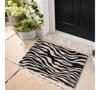 OHS Zebra Print Front Door Mat Inside Outside Coir Door Mats, Mono 40x60cm | Stylish Welcome Mat Non-Slippery Heavy Duty Washable Door Mat Entrance Entryway Dirt Trapping Rug Outdoor Indoor Floor Mats