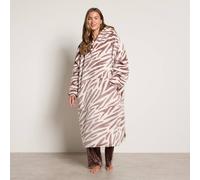 OHS Zebra Print Hoodie Blanket Sherpa Lined Oversized Wearable Throw in Beige | Size: XL OHS Beige XL