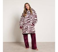 OHS Zebra Print Hoodie Blanket Sherpa Lined Oversized Wearable Throw in Burgundy OHS Burgundy One Size