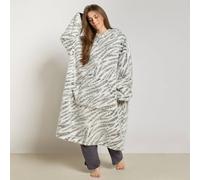 OHS Zebra Print Teddy Marl Hoodie Blanket Extra Long Wearable Throw in Black OHS Black One Size