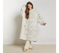 OHS Zebra Print Teddy Marl Hoodie Blanket Extra Long Wearable Throw in Taupe OHS Taupe One Size