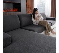 OHSIO Sofa Covers for Sectional, Stretch Cushion Cover, Soft Flexible Non-Slip Slipcovers, Washable Wear-Resistant Sofa Seat & Furniture Protector(1 x Chaise Cover, Dark Gray)