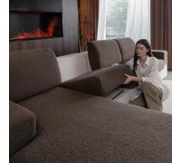 OHSIO Sofa Covers for Sectional, Stretch Cushion Cover, Soft Flexible Non-Slip Slipcovers, Washable Wear-Resistant Sofa Seat & Furniture Protector(1 x Chaise Cover, Brown)
