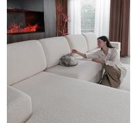 OHSIO Sofa Covers for Sectional, Stretch Cushion Cover, Soft Flexible Non-Slip Slipcovers, Washable Wear-Resistant Sofa Seat & Furniture Protector(1 x Chaise Cover, Ivory)