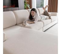 OHSIO Stretch Sofa Covers for Sectional Couch - Soft Washable Sofa Slipcovers 2 3 4 Seater, Pet-Friendly, Anti-Slip Furniture Protector(1 Piece Large Cover, Ivory/Striped)