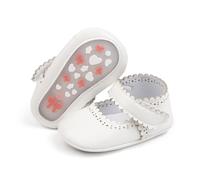 ohsofy Mary Jane Girls Bowknot Glitter Ballet Flats Princess Flat Shoes Non-Slip Sole Hook Loop Wedding Party Dress (Toddler/Little Kid), 7 c1 white, 12-18 Months