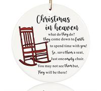 OHSunFLower2 Christmas in Heaven Memorial Ornament with an Empty Chair Christmas Keepsake Gifts for Loss of Loved Ones Holiday Decoration 3 Ceramic Ornament, White