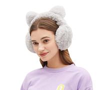 OhSunny Women Faux Furry Warm Earmuffs Winter Foldable Ladies Ear Muffs Girls Plush Ear Warmers Covers Outdoor Fox Ears Grey