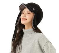 OhSunny Women Winter Trapper Hat with Earflaps Cozy Russian Bomber Hat Thick Trooper Hat Skating Skiing SNH1T210 Black&Grey