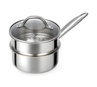 Ohtomber Stainless Steel Sauce Pan - Tri-Ply 1.5 Quarts Steamer for Cooking, Small Cooking Pot with Steamer Basket, Sauce Pan with Lid, Non Stick Saucepan, Induction Steam Pot for Vegetable, Oatmeal
