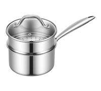 Ohtomber Tri-Ply Steamer for Cooking - Stainless Steel 3 Qt Saucepan with Lid, Medium Kitchen Induction Cooking Pot with Vegetable Food Steamer Basket, Non Stick Sauce Pan with Stay-Cool Handle