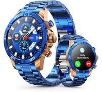 OHUGNA Men's Smart Watch Round HD 1.53" Gold Blue Smart Watches for Men, Multiple Sports Modes, Bluetooth Voice Call. Available for iOS and Android (Blue)