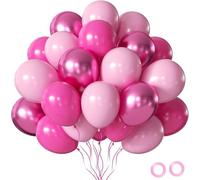 OHugs Pink Balloons - 12 Inch Assorted Party Balloons with Hot, Metallic, and Pink Balloon, Includes Ribbons and Glue Dots for Birthday, Wedding, Gender Reveal, Baby Shower Decorations
