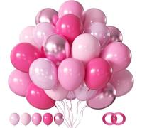 OHugs Pink Balloons - 12 Inch Party Balloons Pack of 50 with Light, Hot, Pearl, Metallic & Pink Balloon with Ribbons & Glue Tapes for Birthday, Baby Shower, Gender Reveal, Wedding & Girl Themes