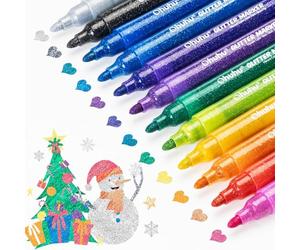 Ohuhu 12 Metallic Glitter Pens, 3mm Medium Tip, Water-based Ink | Shimmer Markers for Cards, Scrapbooking, Posters, Mugs, Wood, DIY Projects, vibrant, easy to use
