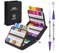 Ohuhu 120 Colours Colouring Pens, Dual Tip Brush Pens Felt Tip Pens, Art Markers with Fineliner for Adults Colouring Book Drawing Calligraphy Sketching Journal, Maui - Carrying Bag