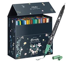 Ohuhu 120 Colours Colouring Pens, Dual Tip Felt Tip Pens with Fineliner Art Markers Set for Adults Colouring Book Drawing Calligraphy Sketching Journal, Art Gift, Maui - Black