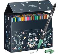 Ohuhu 160 Colouring Pens: Dual Tip Brush Pens Felt Tip Pens Art Markers Set with Fineliner, for Adults Colouring Book Drawing Calligraphy Sketching Journal, Art Gift, Maui - Black