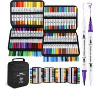 Ohuhu 160 Colours Colouring Pens, Dual Tip Brush Pens Felt Tip Pens Art Markers with Fineliner for Adults Colouring Book Drawing Calligraphy Sketching Journal, Maui - Carrying Bag
