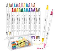 Ohuhu 24 Dot Markers for Journaling, Dual Tips (Calligraphy Brush & Dot) Water-Based Brush Pens Including Metallic Pastel Primary Colours for Bullet Journal Lettering Scrapbooking Colouring - Kumimi