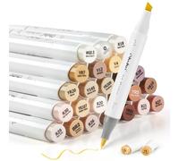 Ohuhu 24 Skin-Tone Colors Alcohol Markers, Brush & Chisel, Sketch Art Marker, Alcohol-Based Brush Markers for Student and Adults' Coloring, Illustration, Mid-Tone Skin Tone and Hair Shades Marker Set
