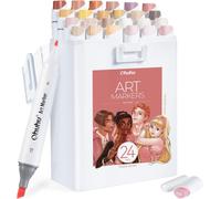 Ohuhu 24 Skin-Tone Colors Alcohol Markers, Brush & Chisel, Sketch Art Marker, Alcohol-Based Brush Markers for Student and Adults' Coloring, Illustration, Mid-Tone Skin Tone and Hair Shades Marker Set