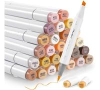 Ohuhu 36 Skin-Tone Colors Alcohol Markers, Brush & Chisel, Sketch Art Marker, Alcohol-Based Brush Markers for Adults' Coloring, Illustration, Mid-Tone Skin Tone and Hair Shades Marker Set