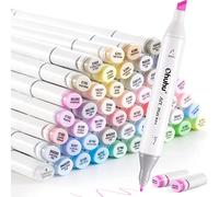 Ohuhu 48 Pastel Colour Markers - Double Tipped Art Marker Set for Artists with Alcohol Based Ink - Chisel & Fine Tips - Includes Blender