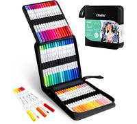Ohuhu 60 Colours Colouring Pens, Paper-Friendly No Peeling Water-Based Markers, Dual Tips Brush Pens for Adult Colouring Books, Coloring Markers for Calligraphy Drawing Journal - Pupe Series