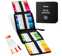 Ohuhu 80 Colours Markers Dual Tip Brush & Fineliner - Premium Journaling Pens for Bullet Journals, Calligraphy & Lettering - Water-Based Colouring Markers for Adults, Card Making & Art Projects