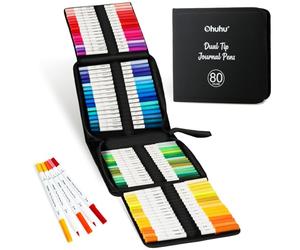 Ohuhu 80 Colours Markers Dual Tip Brush & Fineliner - Premium Journaling Pens for Bullet Journals, Calligraphy & Lettering - Water-Based Colouring Markers for Adults, Card Making & Art Projects