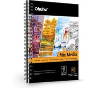 Ohuhu A4 Mixed Media Sketchbook - 200gsm 124 Pages (62 Sheets) Acid-Free Paper, Spiral Bound Artist Drawing Book for Wet & Dry Media - Ideal for Watercolour, Acrylic, Pencil & Pastels