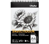 Ohuhu A4 Sketch Book - No Peeling & Easy to Erase Bambo Paper, 100 Sheets (200 Pages) Spiral Bound Artist Sketchbook, 110GSM Acid-Free Drawing Book for Pencils Colored Pencils & Charcoal