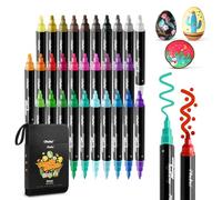 Ohuhu Acrylic Paint Pens 30 Colours, Dual Tip(3mm & 0.7mm) Acrylic Paint Markers - Waterproof Lightfast High Opacity Permanent Multimarker for stones Painting Wood Glass Ceramic Easter Eggs Pumpkin
