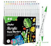 Ohuhu Acrylic Paint Pens, 36 Colours Dual Tips(Brush & Dot) Paint Pens Art Supplies Waterproof Lightfast High Opacity Acrylic Markers for Rock Painting Easter Eggs Wood Glass Ceramic Canvas