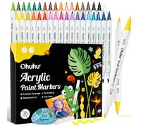 Ohuhu Acrylic Paint Pens, 36 Colours Dual Tips (Brush & Fine) Paint Pens Waterproof Lightfast High Opacity Acrylic Markers for Rock Painting Easter Eggs Pumpkins Wood Glass Ceramic Canvas Pebble