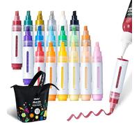 Ohuhu Acrylic Paint Pens Refillable 18 Colours，7mm Chisel Tip Paint Markers with Reversible Tips, Acrylic Markers Waterproof Lightfast for Poster, Ceramic, Glass, Wood, Plastic, Metal - Mauna Kea