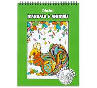 Ohuhu Adult Colouring Book with Double-Sided Bleedproof Paper - 40 Pages Mindfulness Anti-Stress Designs for Relaxation | Spiral Bound Art Therapy Gift for Women & Men, Mandala & Animals