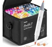 Ohuhu Alcohol Brush Markers 120 Colours, Double Tipped (Brush & Fine Tip) Sketch for Artist Art Markers for Adult Coloring and Illustration, Bonus 1 Blender