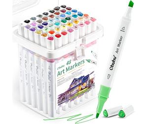 Ohuhu Alcohol Markers, 48 Colouring Pens Art Pens Markers Set for Architectural Design Double Tipped Chisel & Bullet Alcohol-Based Art Marker for Artists Drawing Sketching Anime and Manga