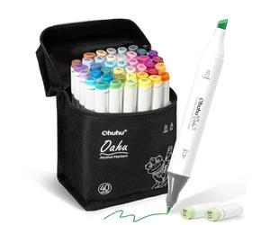 Ohuhu Alcohol Markers - AP Certificated Double Tipped Art Marker Set for Artists Adults Coloring Illustration -Refillable - 40 Colors - Chisel and Fine Dual Tips - Oahu of Ohuhu Markers