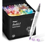 Ohuhu Alcohol Markers Brush Tip- 104-color Double Tipped Alcohol Based Art Marker Set for Artists Adults Coloring Illustration- Honolulu B of Ohuhu Markers- Dual Tip Brush & Fine- Refillable